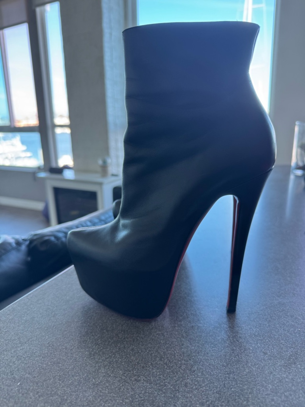 Christian Louboutin Black Leather Platform Mid-Calf Boots Size 8